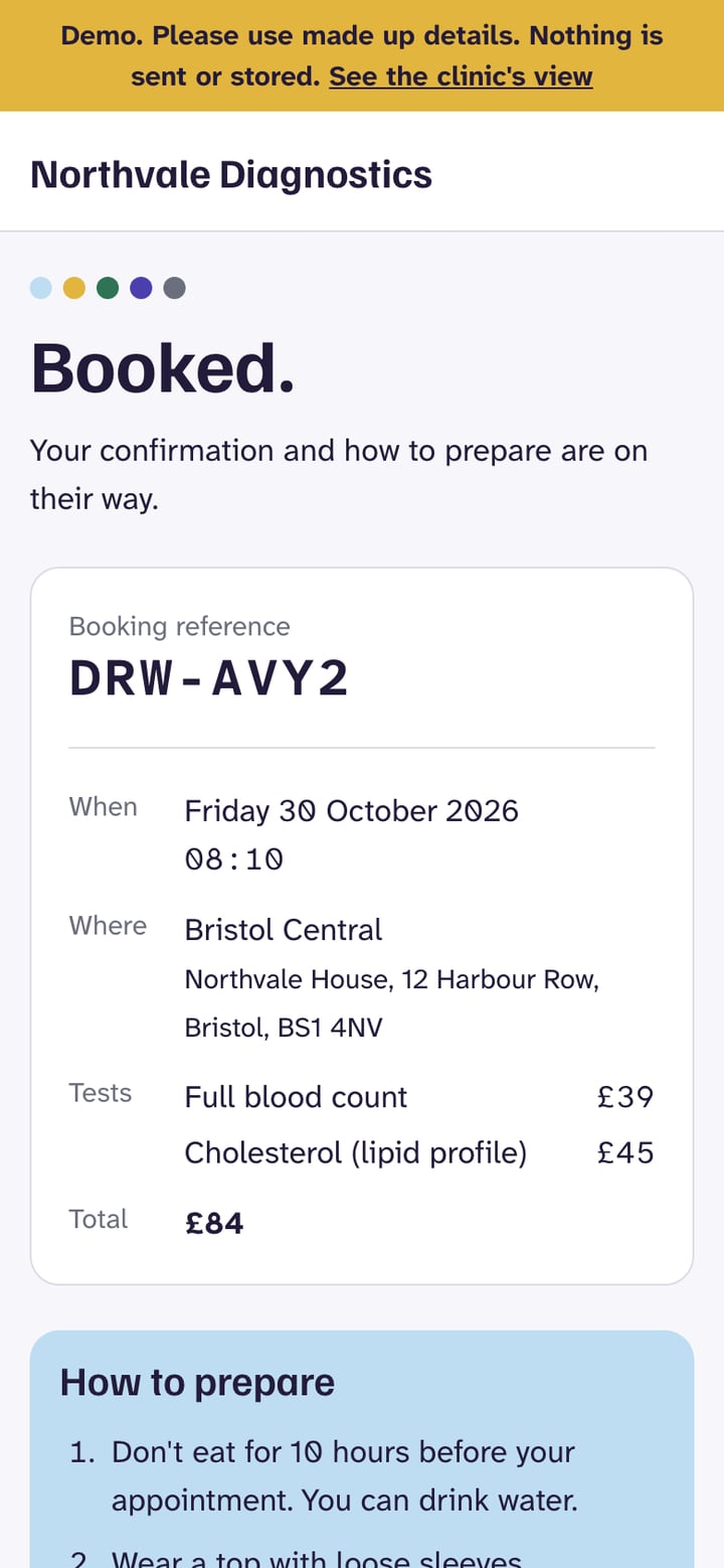 Booked, a screen from the demo booking